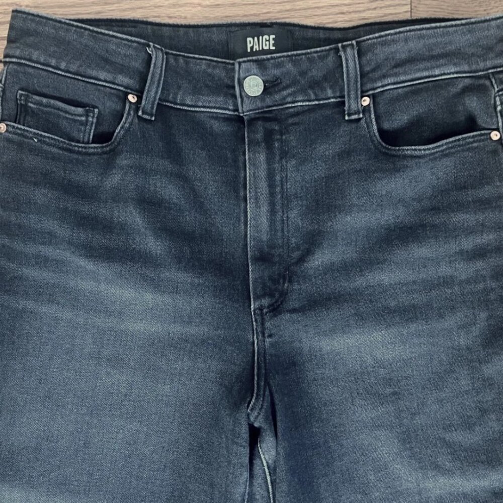 Paige Anessa High Rise Wilde Leg Crop Jeans Raw Frayed Hems Black Lotus 31 EUC! - Picture 5 of 10